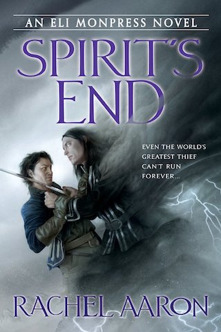Cover of Spirit's End. Art of a man fighting a man made of cloud by Sam Weber.